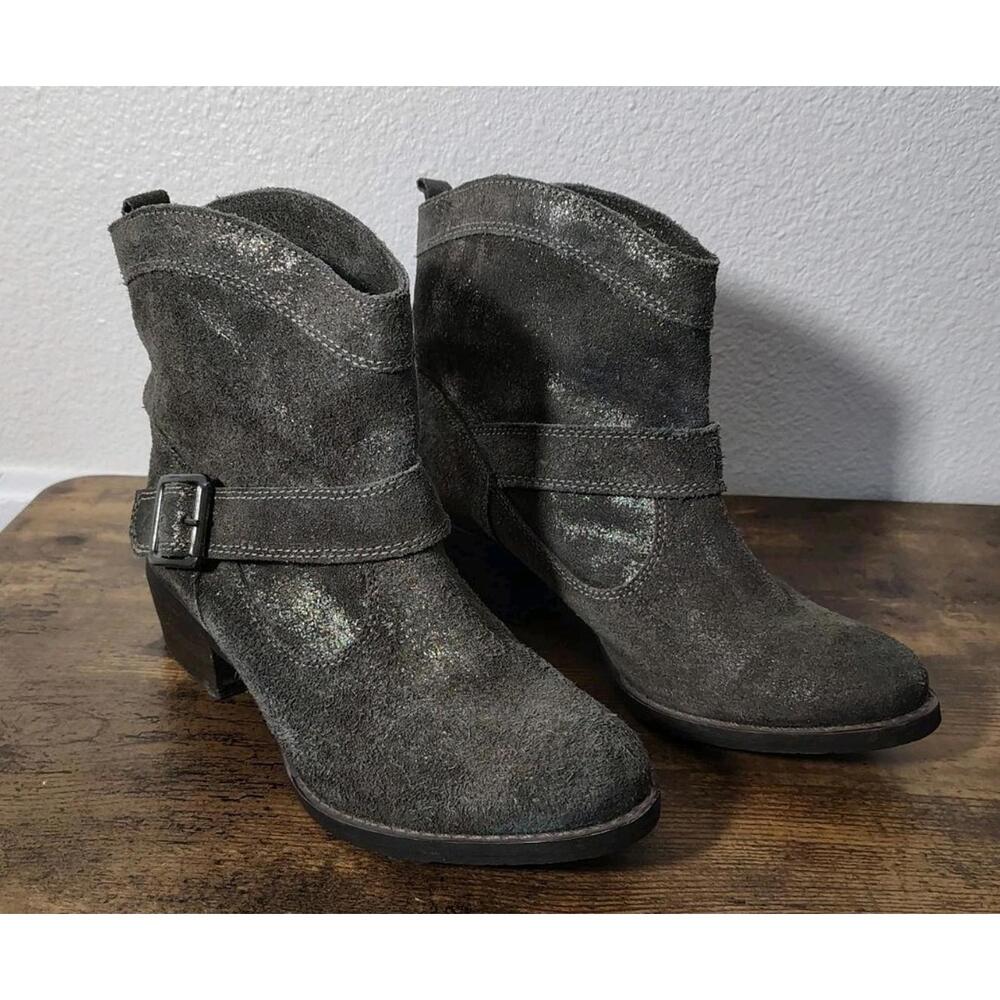 Naughty Monkey Sparkle Metallic Gray Grey Western Ankle Boot